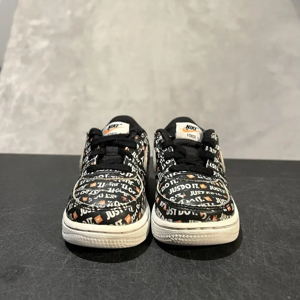 Nike Air Force 1 Shoes Kids Size 7C Black White Just Do It JDI All Over Logo AF1